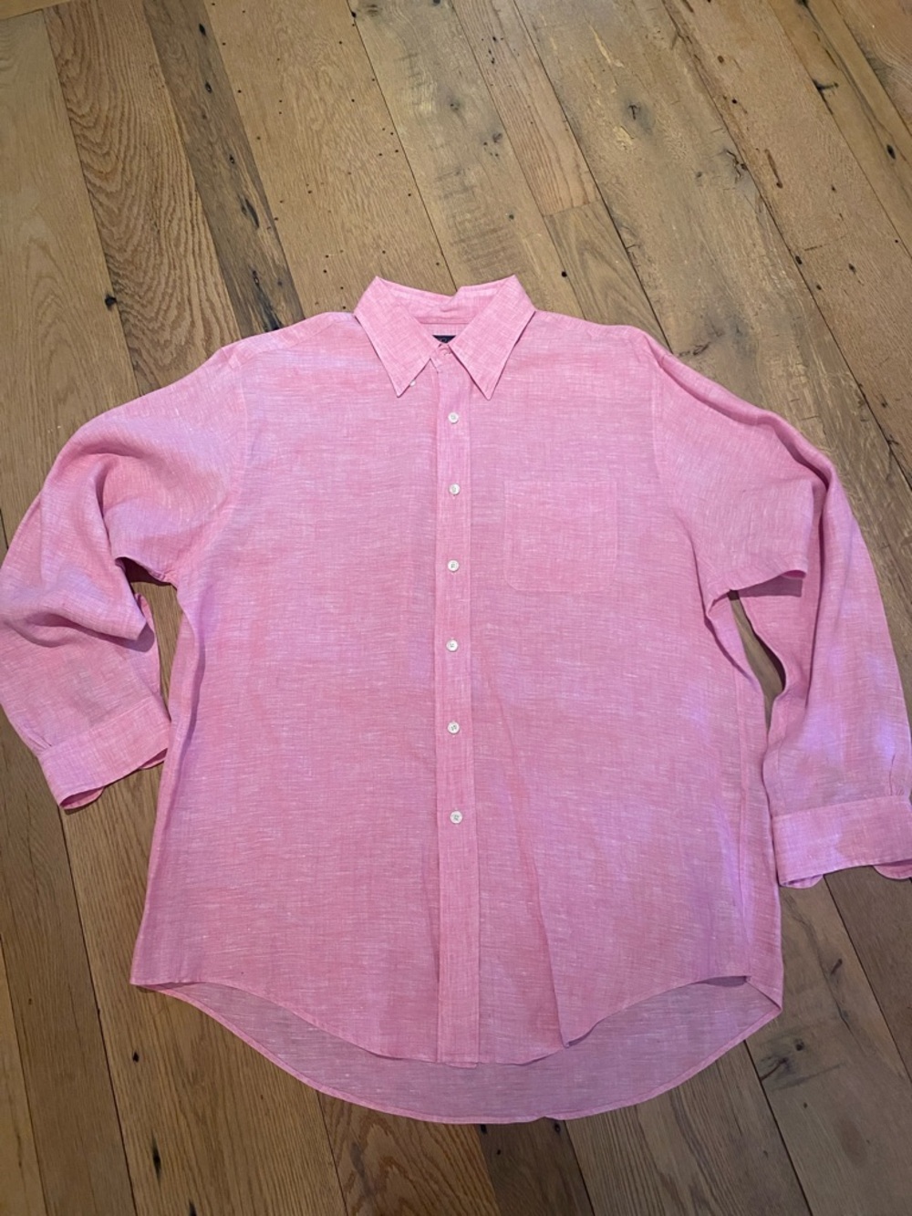 Brooks Brothers Irish Linen L/S Button Down Shirt Soft Pink Size LARGE